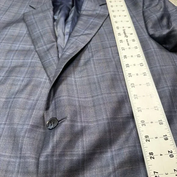 Peter Millar Plaid Navy Blue Sport Coat Suit Blazer Two Button Men's Size 46R - Picture 4 of 6